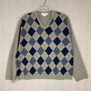 Vintage J Crew 100% Lambswool Sweater Mens XL Argyle V Neck Oarsman 90s Hong Kon